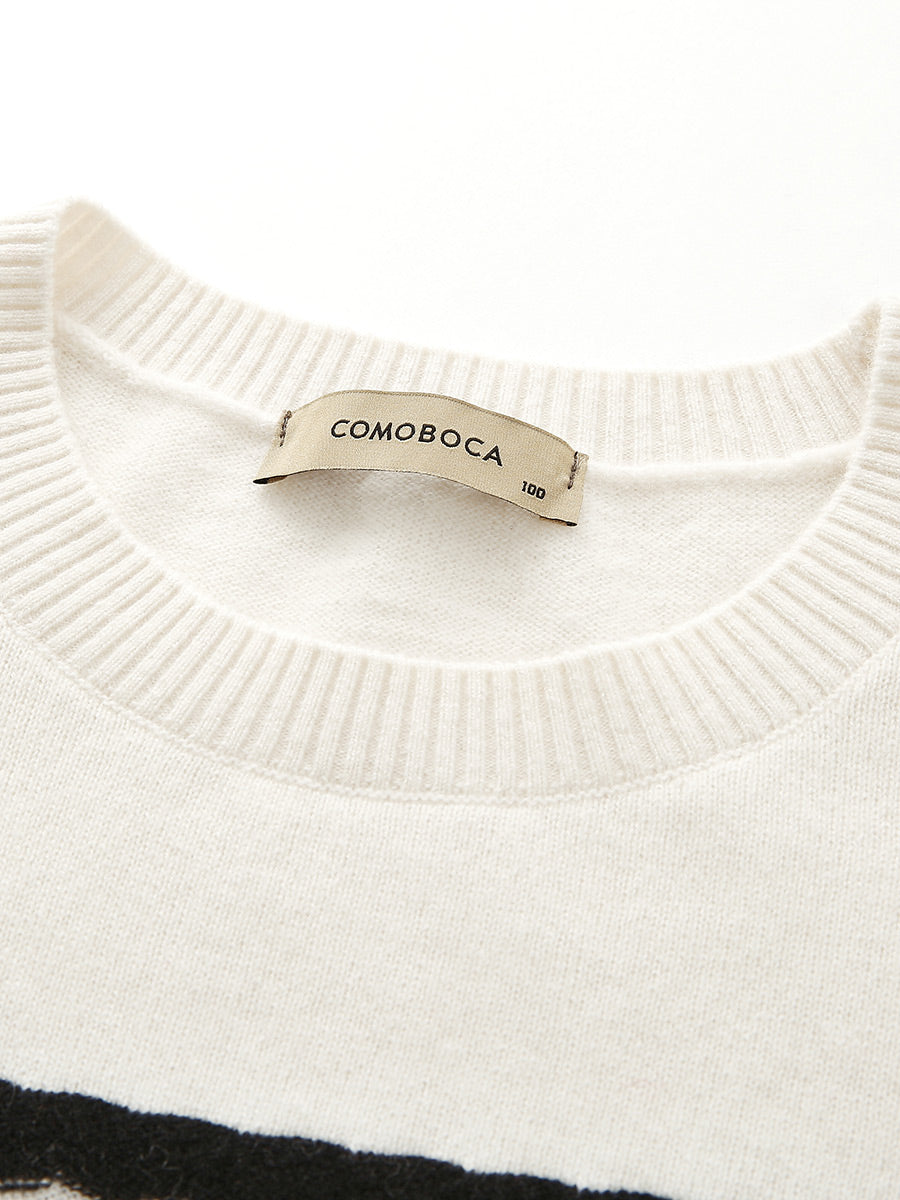 COMOBOCA 100% Cashmere Women's Striped Round Neck Sweater