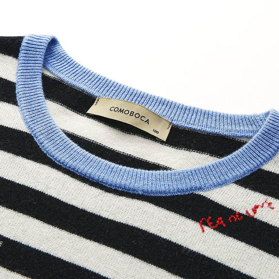 COMOBOCA 100% Wool Women's Striped Embroidered Sweater