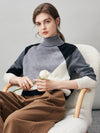 COMOBOCA 100% Cashmere Women's Color Block Turtleneck Sweater