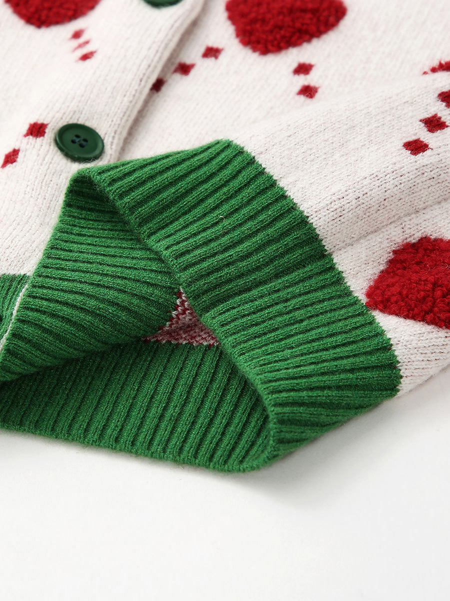 COMOBOCA 100% Wool Kids' Heart Pattern Knit Cardigan