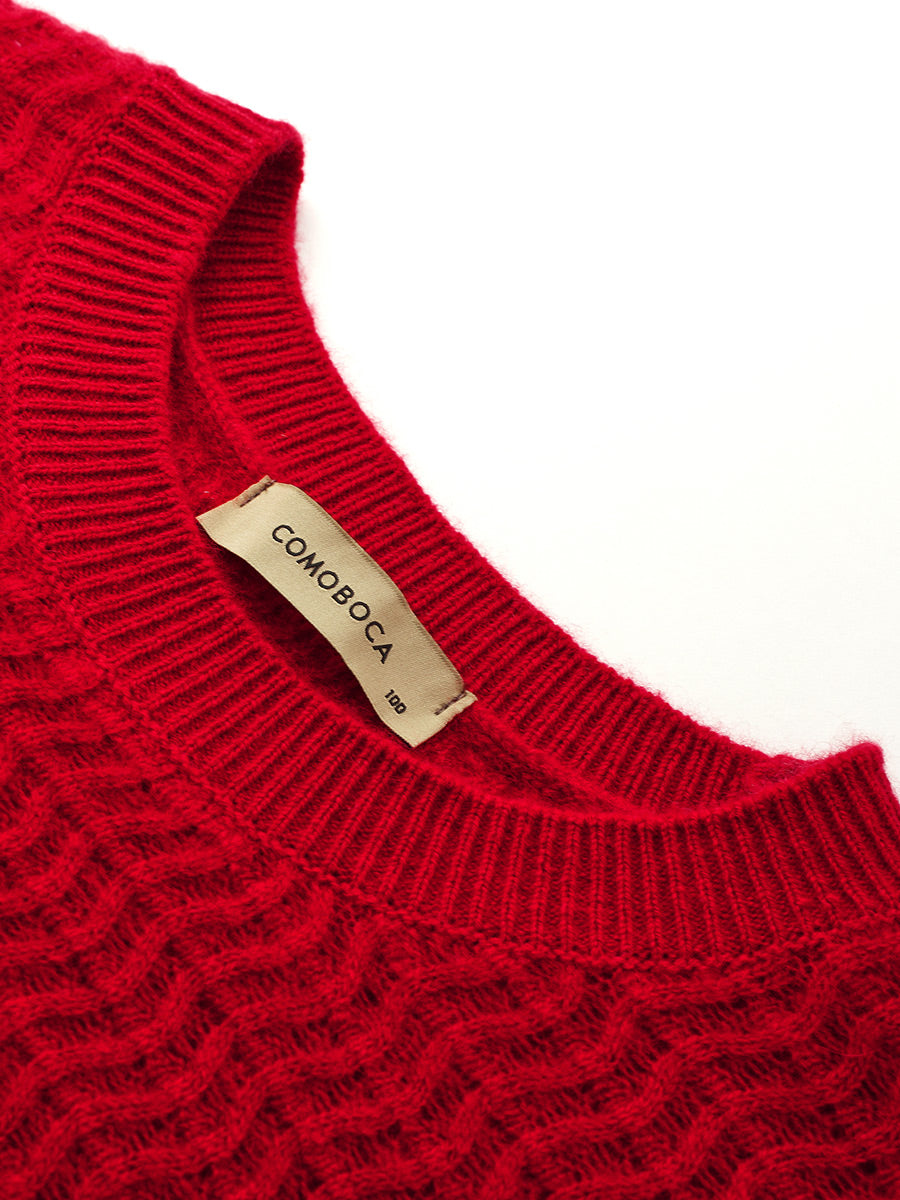 COMOBOCA 100% Cashmere Women's Striped Round Neck Sweater
