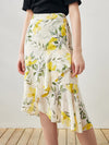 COMOBOCA 100% Mulberry Silk Women's Floral Ruffle Midi Skirt