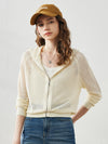 COMOBOCA Cream Women's Ribbed Mesh Zip-Up Hoodie