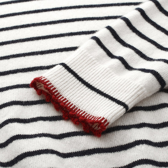 COMOBOCA 100% Cashmere Women's Striped Round Neck Sweater