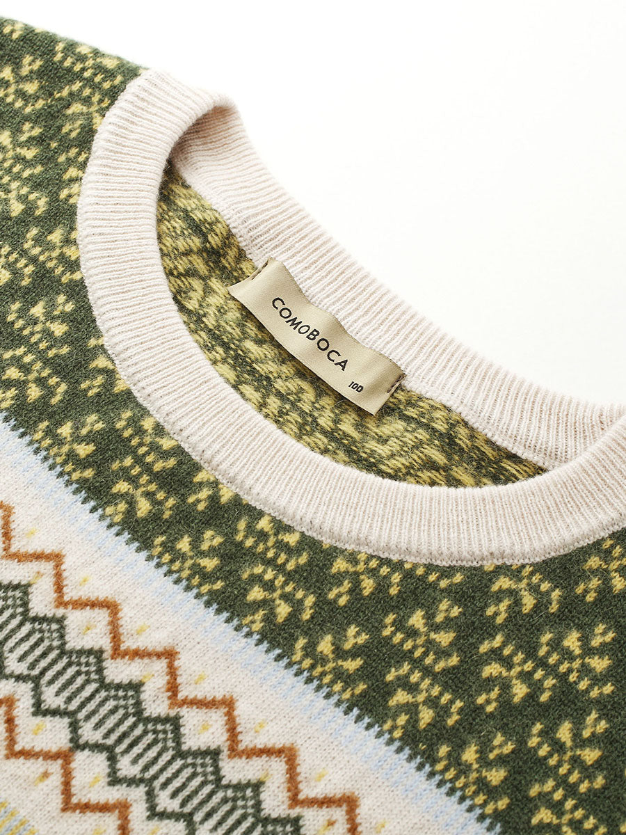 COMOBOCA 100% Cashmere Women's Fair Isle Round Neck Sweater