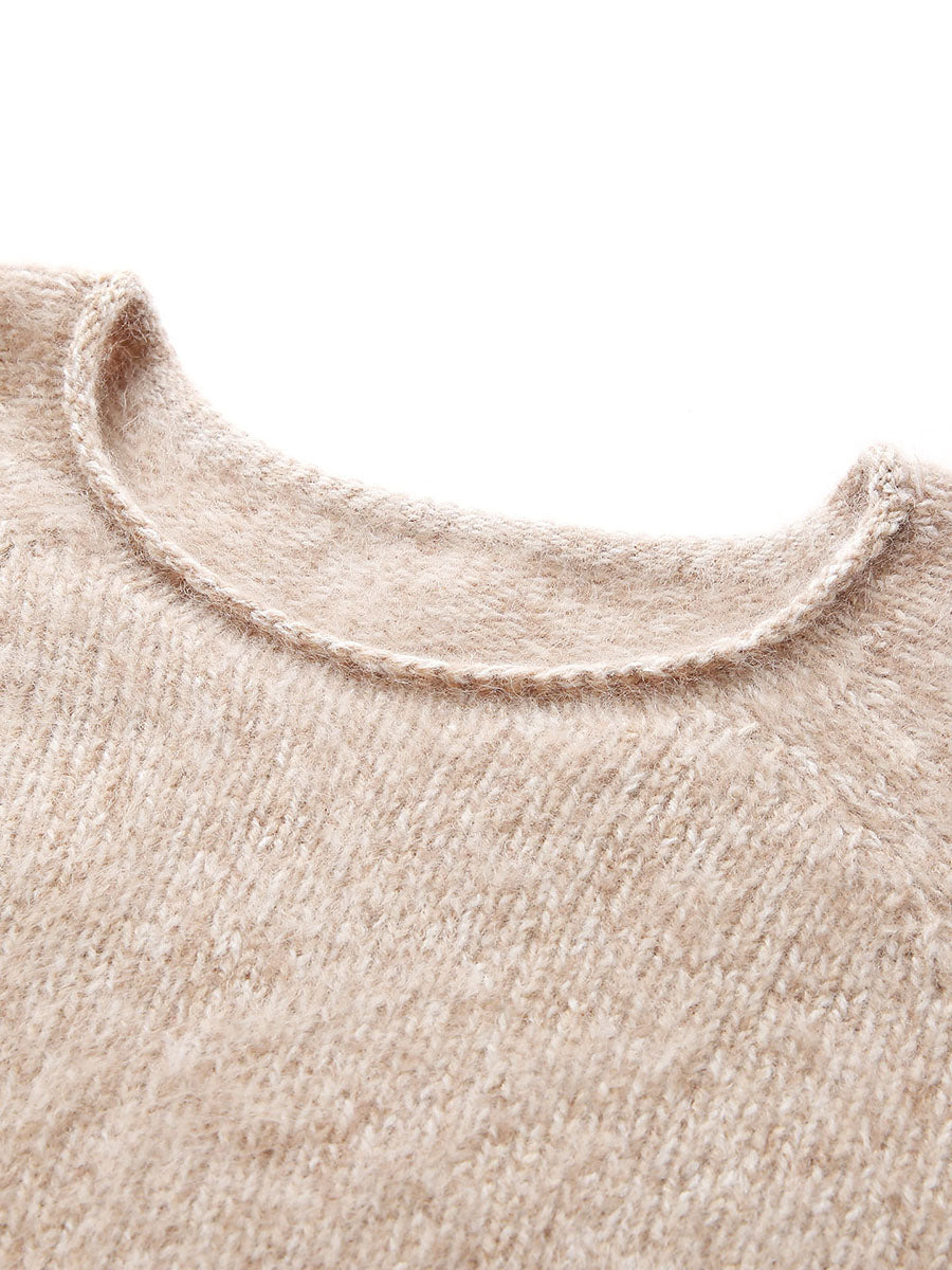 COMOBOCA 100% Wool Women's Fuzzy Round Neck Sweater
