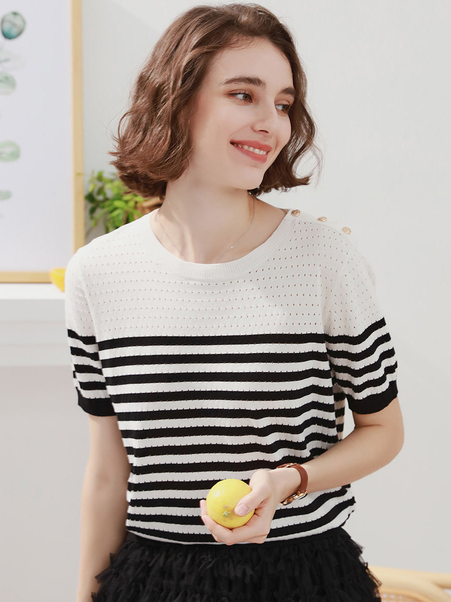 COMOBOCA Women's Striped Knit T-Shirt
