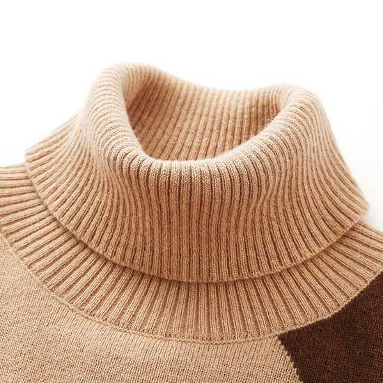 COMOBOCA 100% Cashmere Women's Color Block Turtleneck Sweater