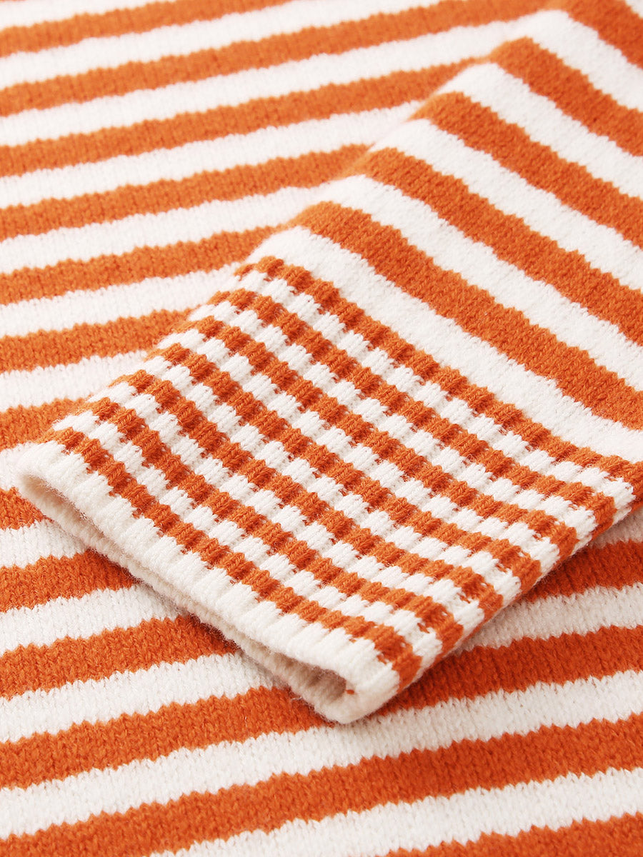 COMOBOCA 100% Wool Women's Striped Knit Pullover Sweater