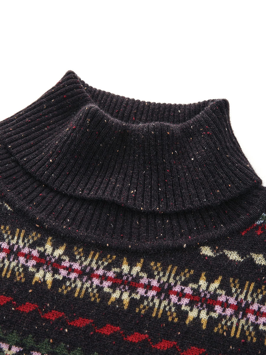 COMOBOCA 100% Cashmere Women's Fair Isle Turtleneck Sweater