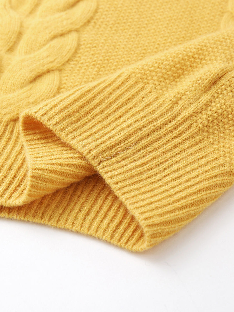 COMOBOCA 100% Cashmere Women's Cable Knit V-Neck Sweater