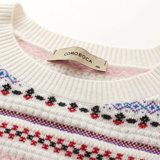 COMOBOCA 100% Cashmere Women's Fair Isle Round Neck Sweater