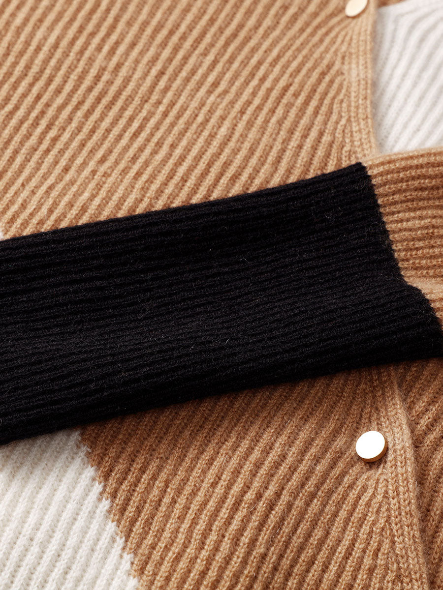 COMOBOCA 100% Cashmere Women's V-Neck Color Block Faux Sweater