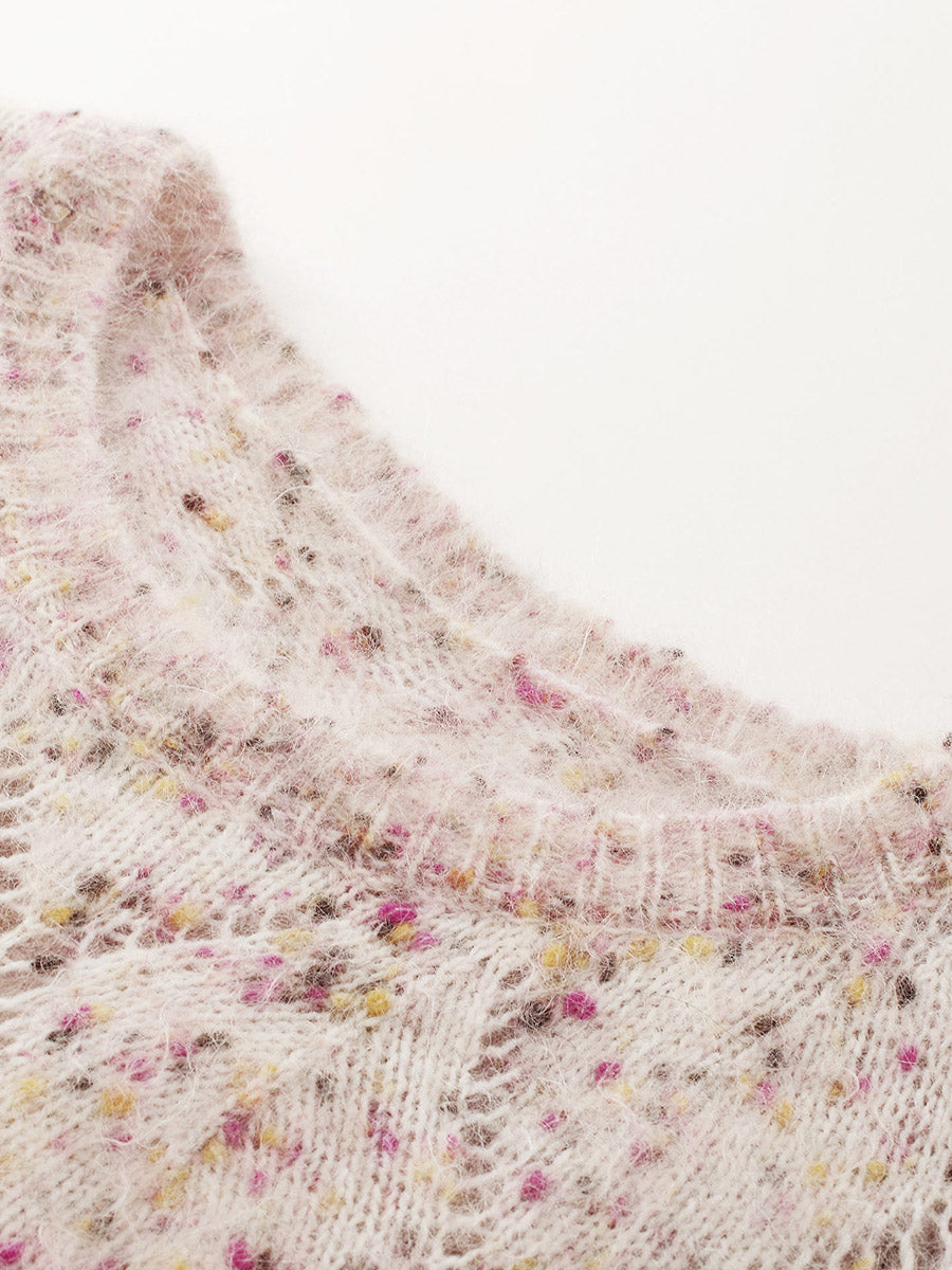 COMOBOCA Women's Speckled Lace Knit Round Neck Sweater