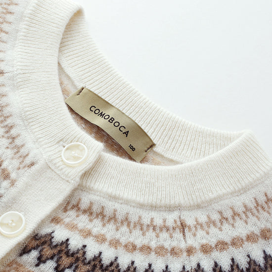 COMOBOCA 100% Cashmere Women's Fair Isle Henley Neck Sweater