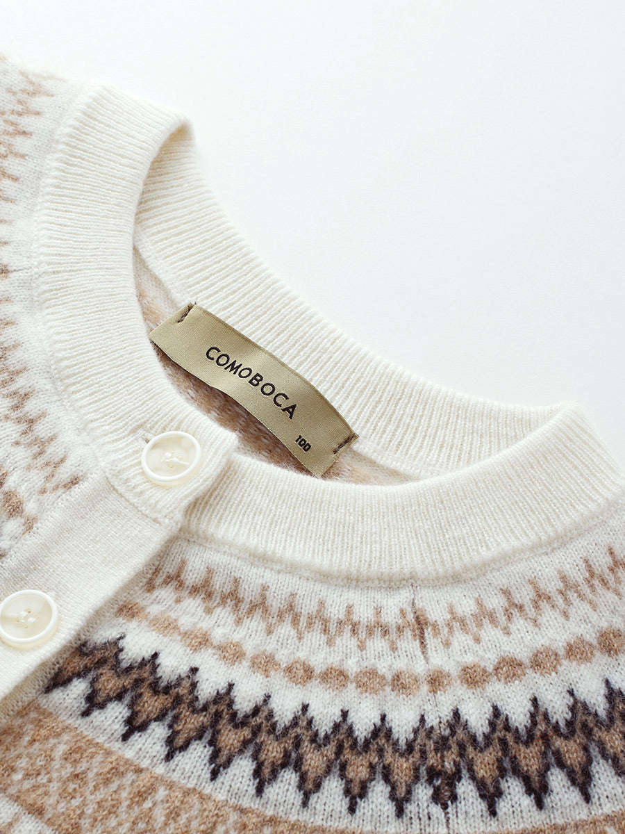 COMOBOCA 100% Cashmere Women's Fair Isle Henley Neck Sweater