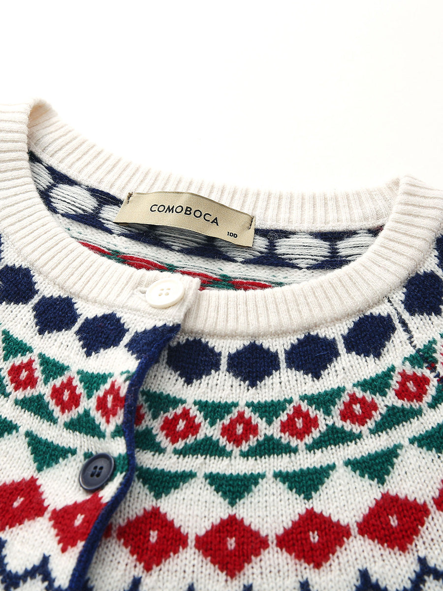 COMOBOCA 100% Wool Women's Fair Isle Inspired Button Down Cardigan