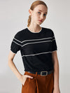COMOBOCA Women's Relaxed Fit Striped Knit T-Shirt