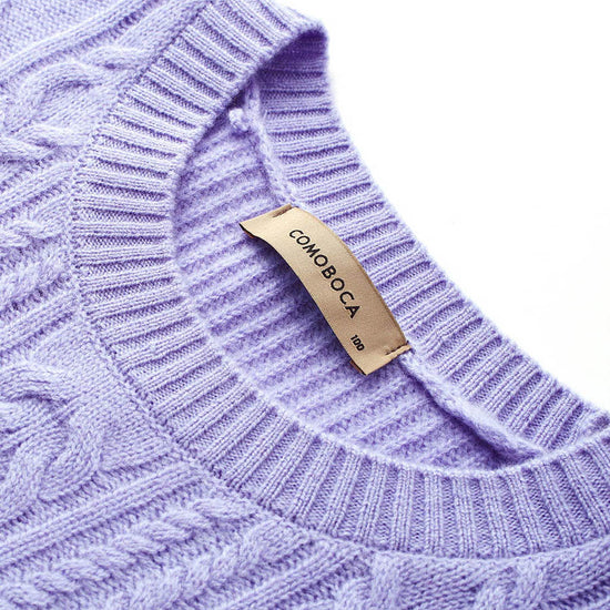 COMOBOCA 100% Wool Women's Cable Round Neck Knit Sweater