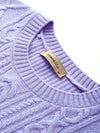COMOBOCA 100% Wool Women's Cable Round Neck Knit Sweater