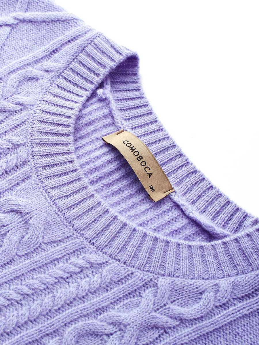 COMOBOCA 100% Wool Women's Cable Round Neck Knit Sweater