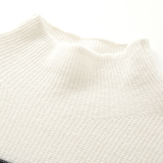 COMOBOCA 100% Cashmere Women's Striped Mock Neck Knit Sweater