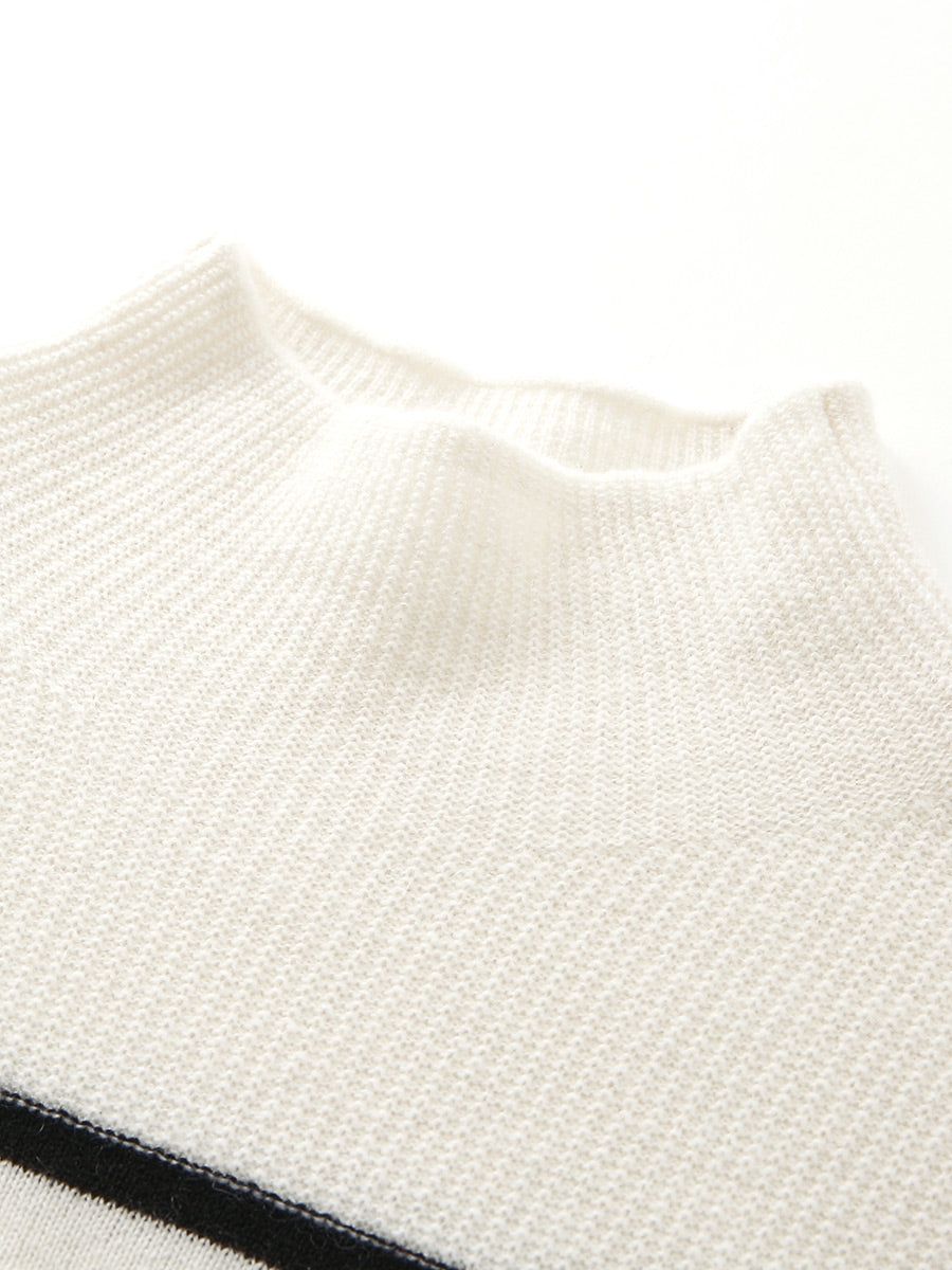 COMOBOCA 100% Cashmere Women's Striped Mock Neck Knit Sweater