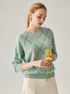 COMOBOCA 100% Cashmere Women's Diamond Patterned Round Neck Sweater