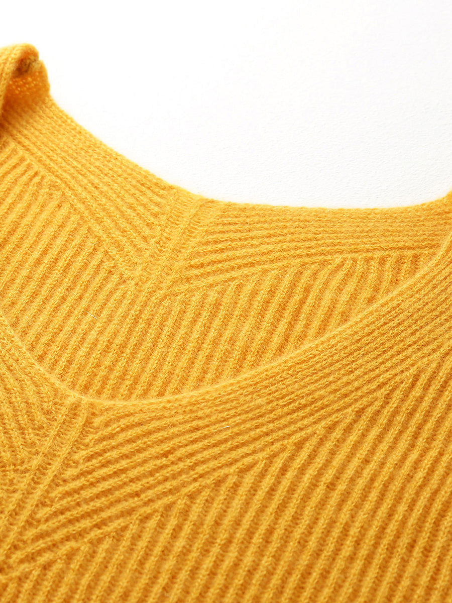 COMOBOCA 100% Cashmere Women's V-Neck Ribbed Knit Sweater