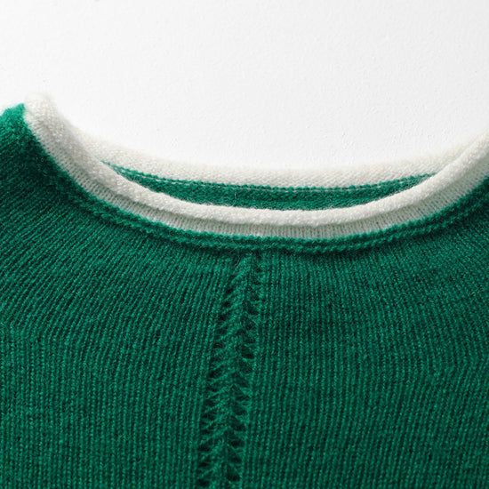 COMOBOCA 100% Cashmere Women's Ribbed Contrast Trim Sweater