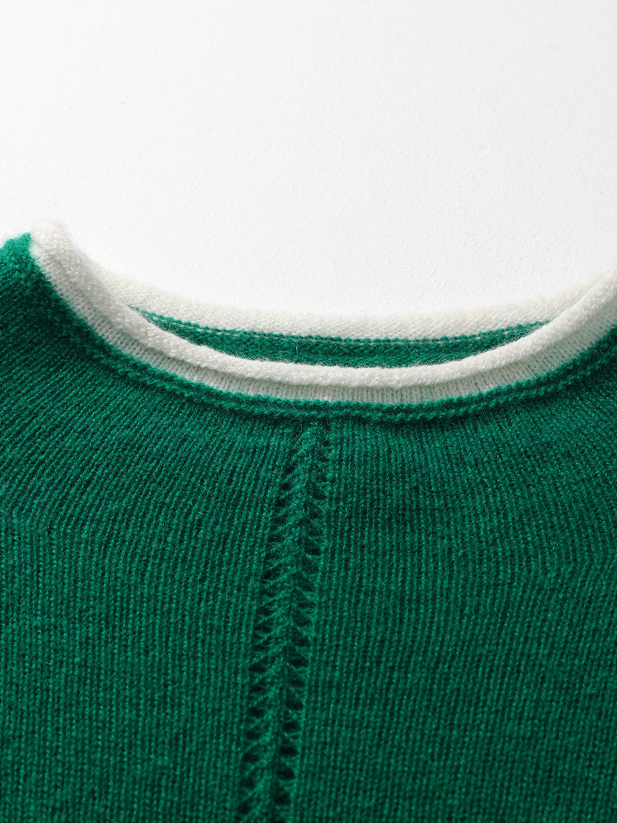 COMOBOCA 100% Cashmere Women's Ribbed Contrast Trim Sweater