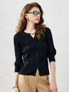 COMOBOCA Black Women's Ribbed V-Neck Faux Cardigan Sweater