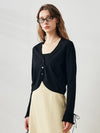 COMOBOCA Women's Heart Button Cropped Ruffle Bell Cardigan