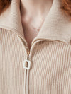 COMOBOCA 100% Wool Women's Knit Zipper Cardigan with Pockets