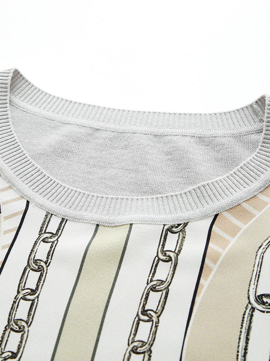 COMOBOCA Women's Graphic Chain Design Knit T-Shirt