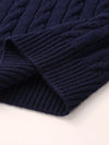 COMOBOCA 100% Wool Kids' Cable Knit Sweater with Color Block Detail
