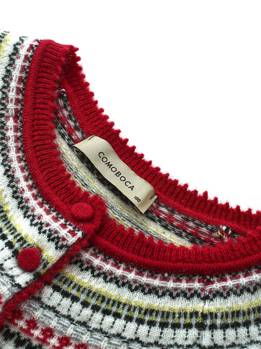COMOBOCA 100% Cashmere Women's Fair Isle Button Front Cardigan
