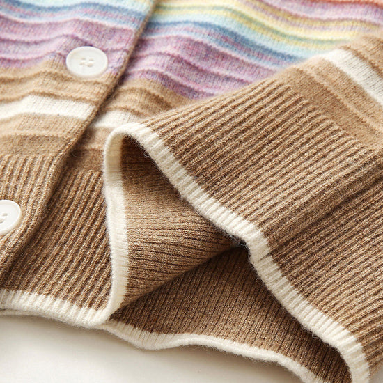 COMOBOCA 100% Cashmere Women's Striped Button Down Cardigan