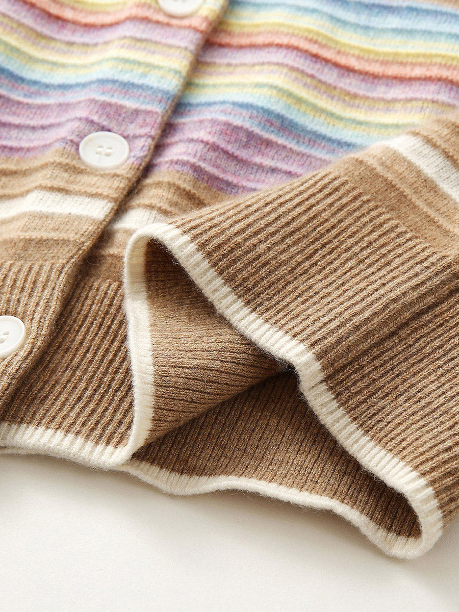 COMOBOCA 100% Cashmere Women's Striped Button Down Cardigan