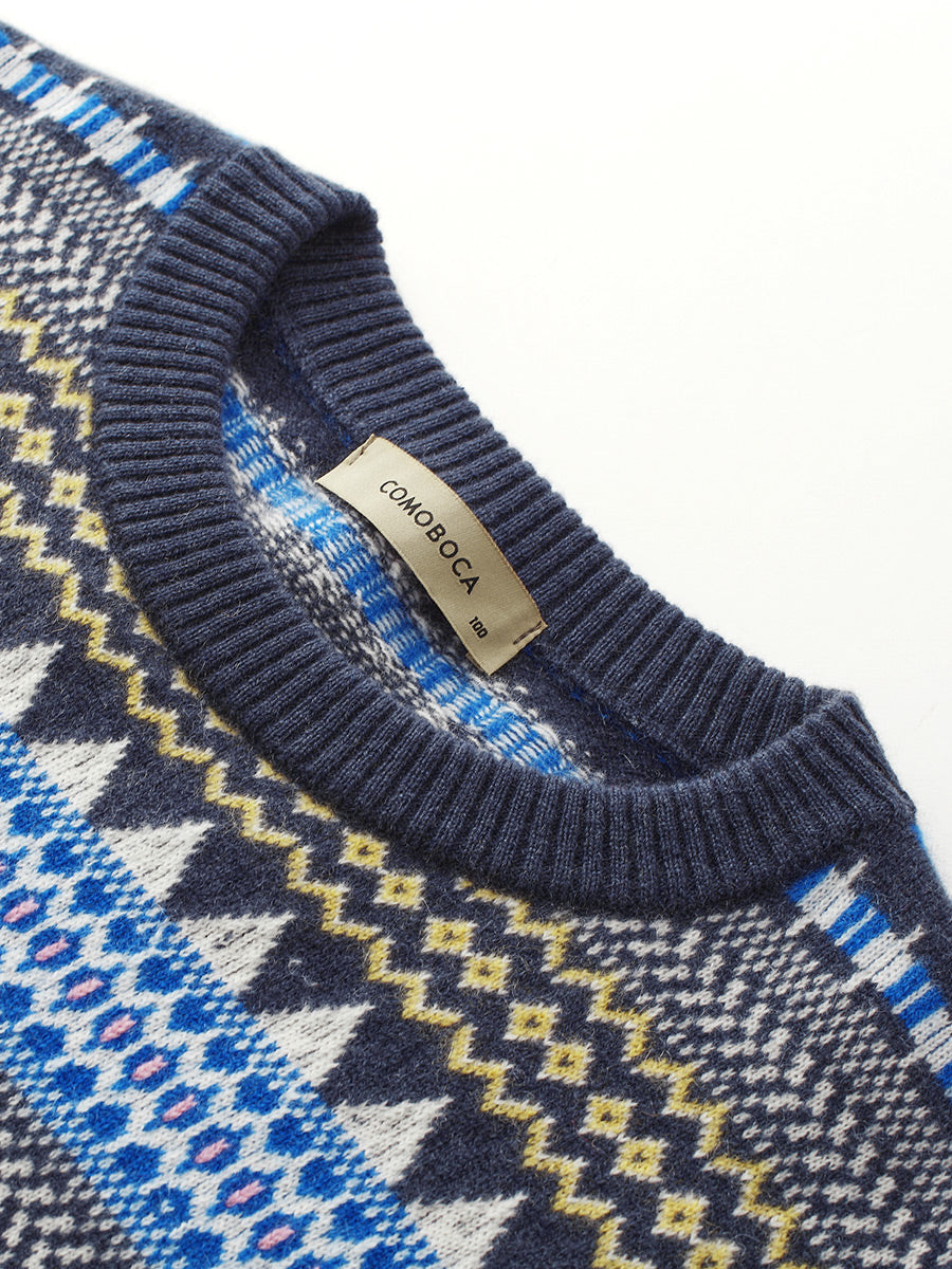 COMOBOCA 100% Cashmere Women's Fair Isle Round Neck Sweater