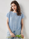 COMOBOCA Light Blue Women's Lace Patterned Knit T-Shirt