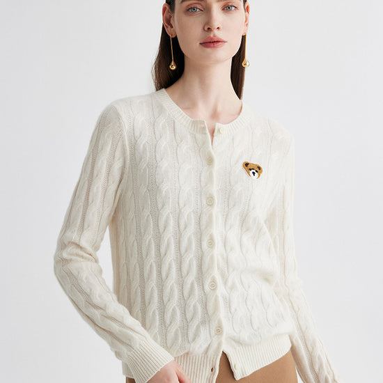 COMOBOCA 100% Cashmere Women's Cable Knit Cardigan