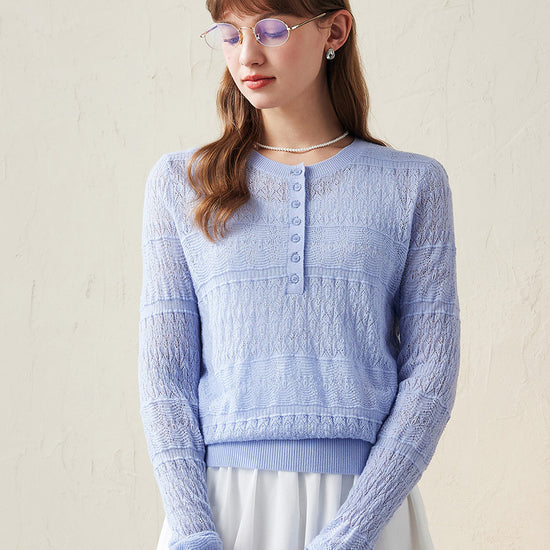 COMOBOCA 100% Wool Women's Stylish Lace Knit Sweater