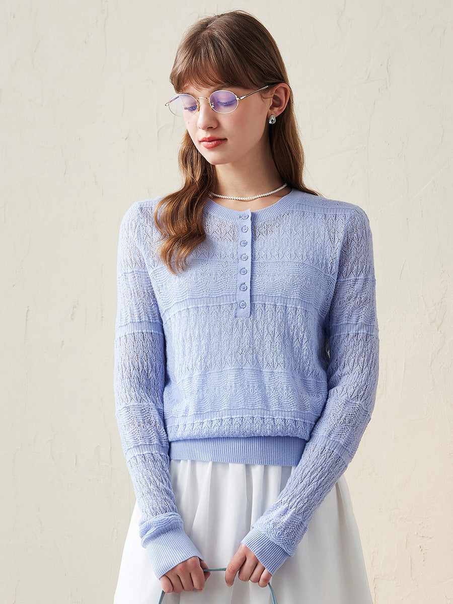 COMOBOCA 100% Wool Women's Stylish Lace Knit Sweater