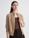 COMOBOCA 100% Cashmere Women's Cable Knit Mock Neck Zip Up Cardigan