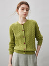 COMOBOCA Olive Green 100% Cashmere Women's Cable Button Front Knit Cardigan