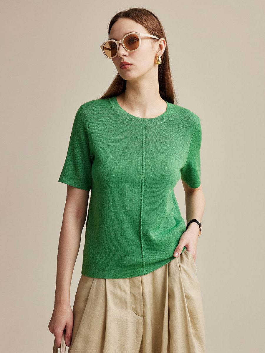 COMOBOCA Women's Wool Worsted Center Seam Knit T-shirt