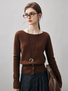 COMOBOCA 100% Cashmere Women's Round Neck Button Ribbed Knit Sweater
