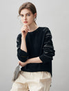 COMOBOCA 100% Cashmere Women's Striped Sleeve Round Neck Sweater