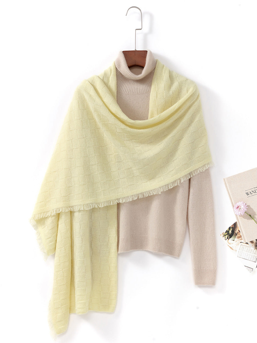 COMOBOCA LIGHT YELLOW 100% Cashmere Fringe Solid Color Shawl Scarf